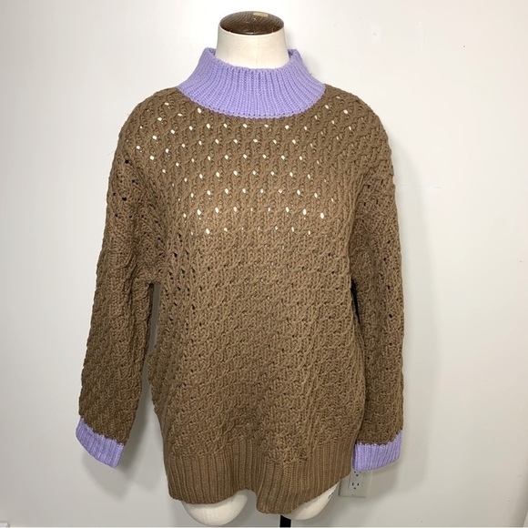 Nwt femme by design NY chunky fisherman brown purple boho open knit sweater sz M - Picture 5 of 12